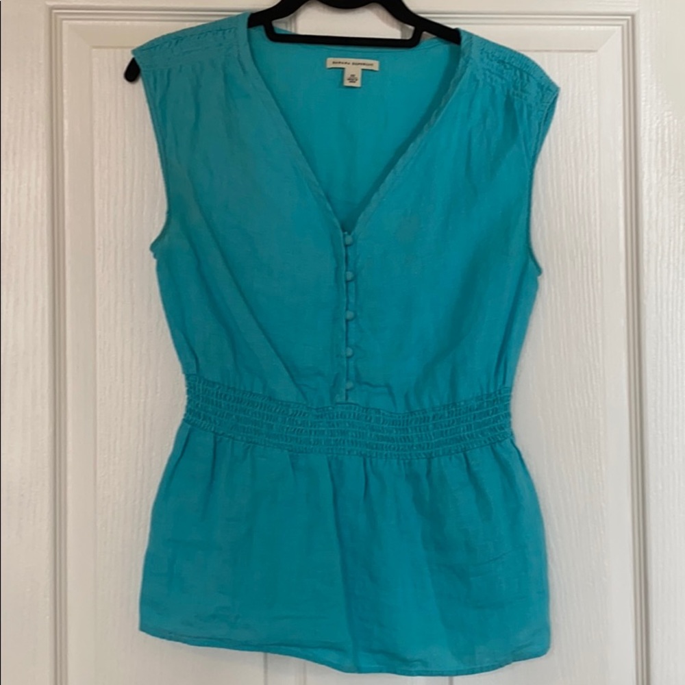 Blue 100% linen peplum Banana Republic top.